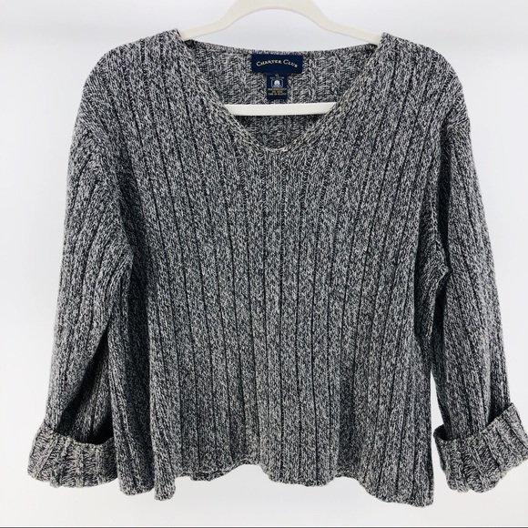 Charter Club Sweaters - Grey Ribbed Chunky Knit Cropped Sweater